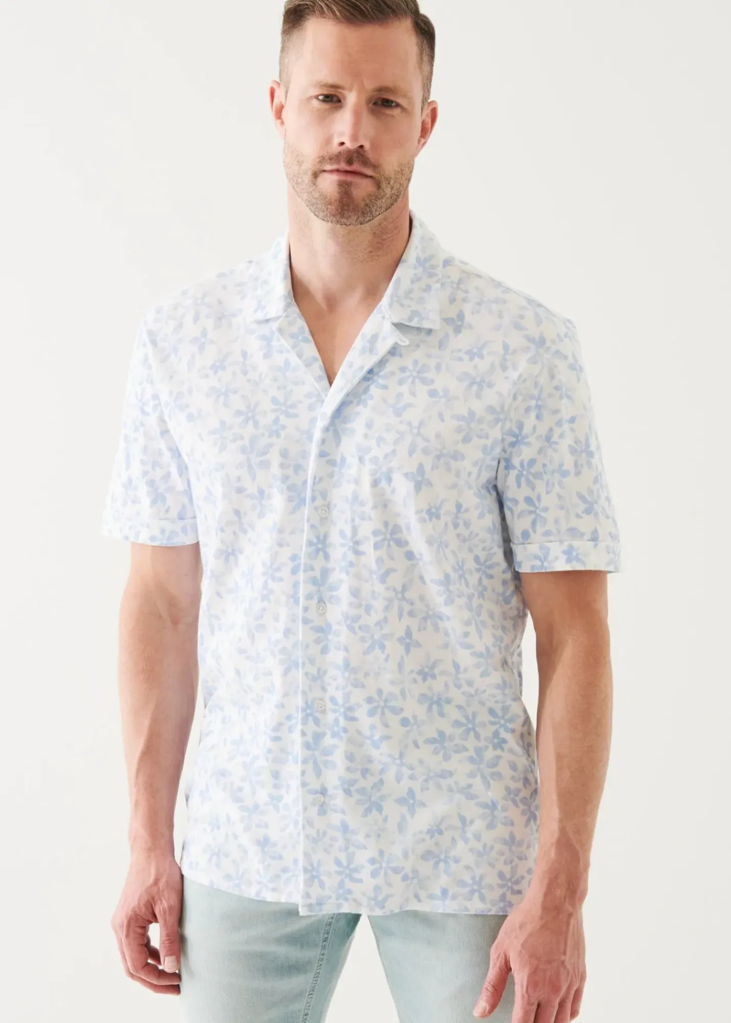 PATRICK ASSARAF Pima Cotton Stretch Printed Camp Shirt|Men Shirts