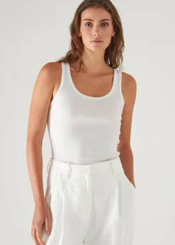 PATRICK ASSARAF Pima Cotton Stretch Scoop Neck Rib Tank|Women T-Shirts