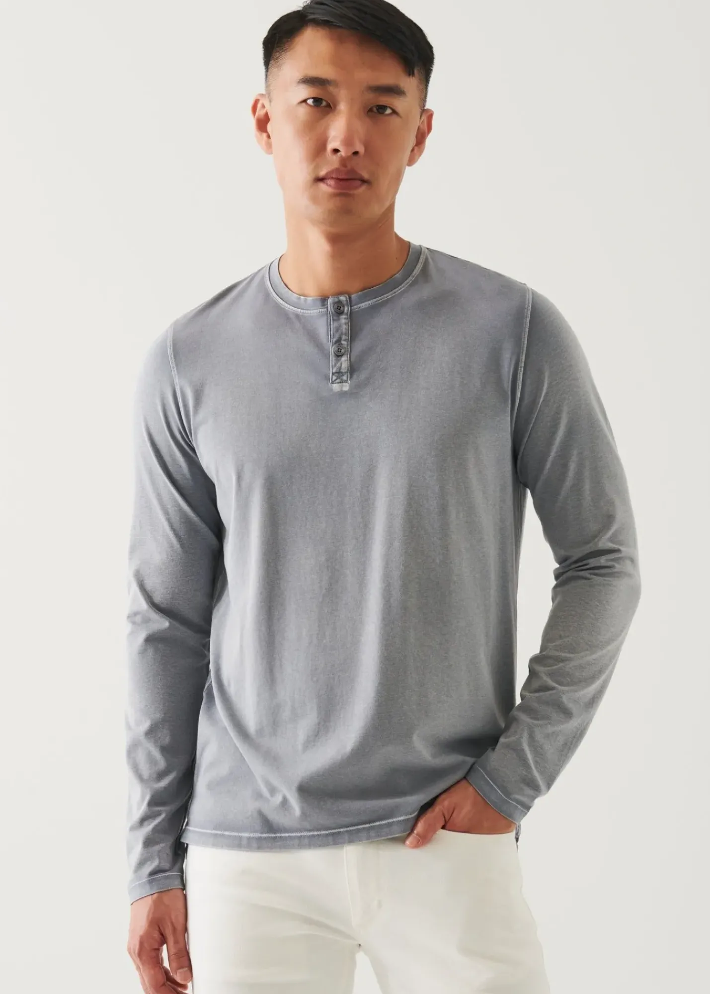 PATRICK ASSARAF Pima Cotton Stretch Vintage Wash Henley|Men T-Shirts