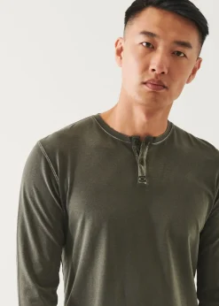 PATRICK ASSARAF Pima Cotton Stretch Vintage Wash Henley|Men T-Shirts