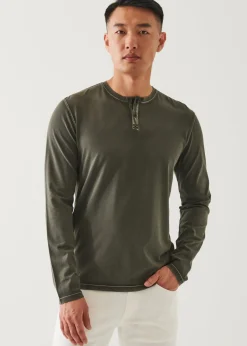 PATRICK ASSARAF Pima Cotton Stretch Vintage Wash Henley|Men T-Shirts