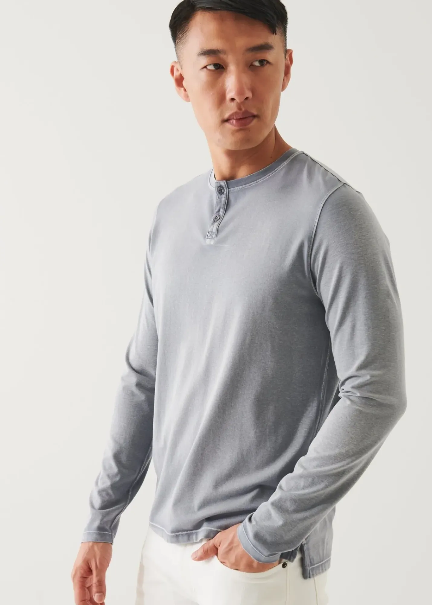 PATRICK ASSARAF Pima Cotton Stretch Vintage Wash Henley|Men T-Shirts