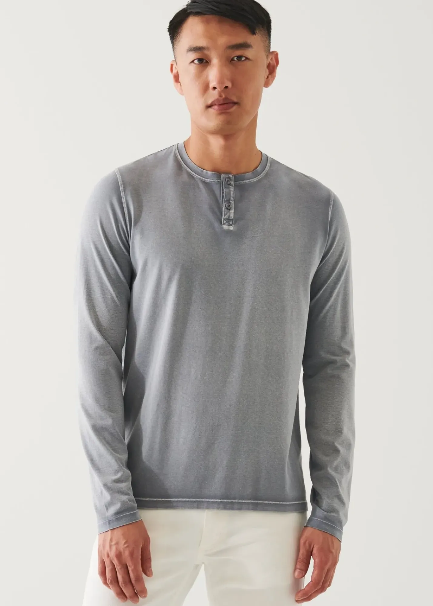PATRICK ASSARAF Pima Cotton Stretch Vintage Wash Henley|Men T-Shirts