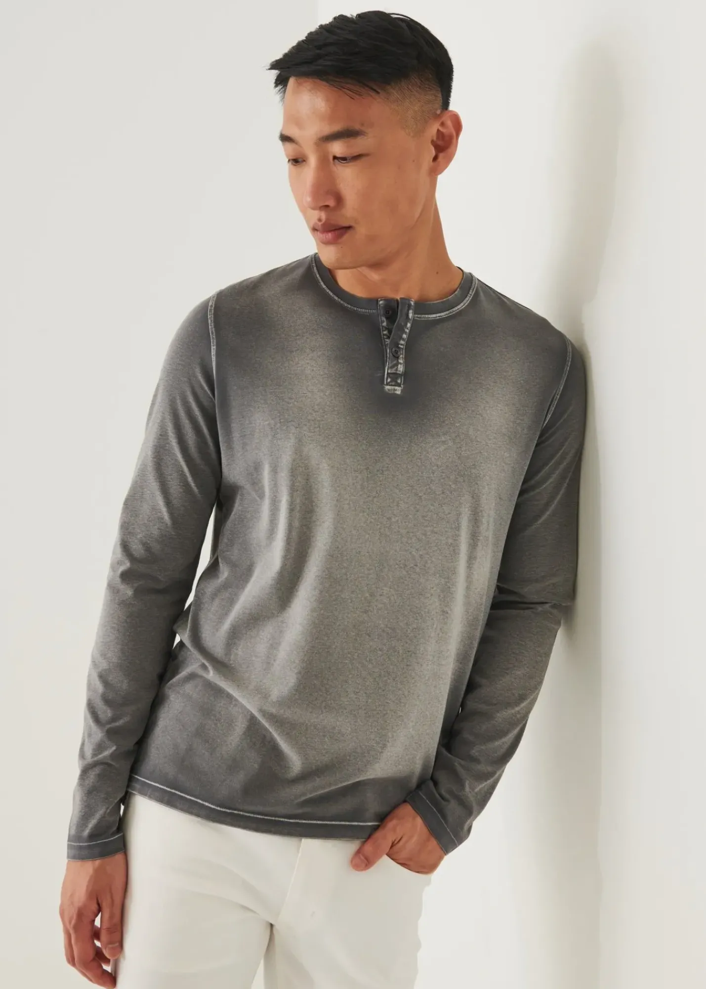PATRICK ASSARAF Pima Cotton Stretch Vintage Wash Henley|Men T-Shirts