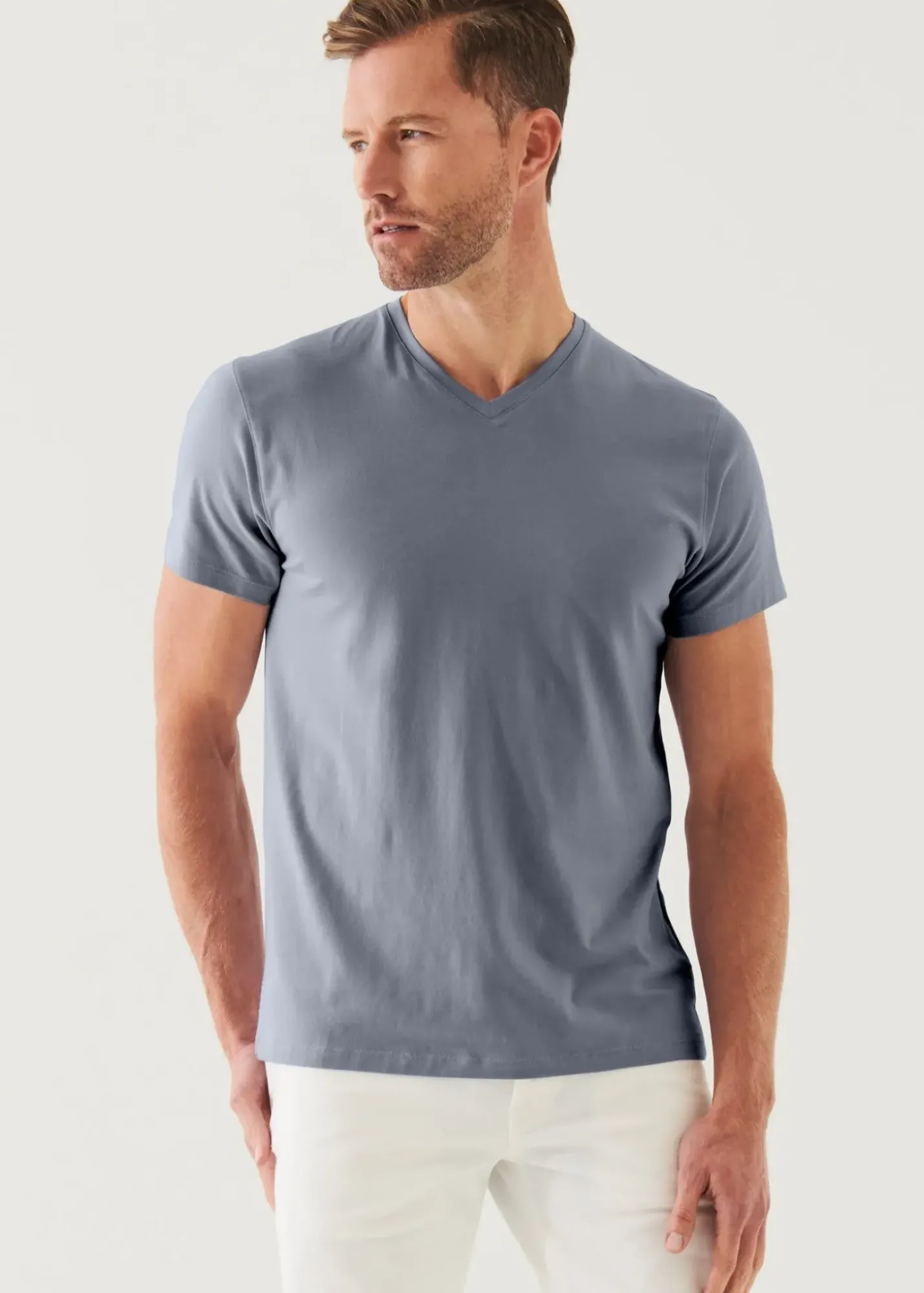 PATRICK ASSARAF Pima Cotton Stretch V-Neck T-Shirt|Men T-Shirts