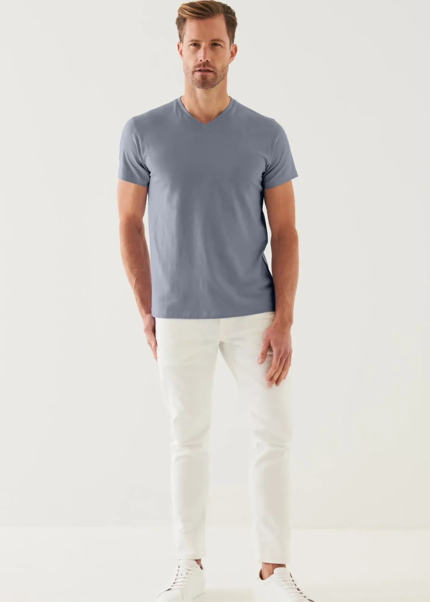 PATRICK ASSARAF Pima Cotton Stretch V-Neck T-Shirt|Men T-Shirts