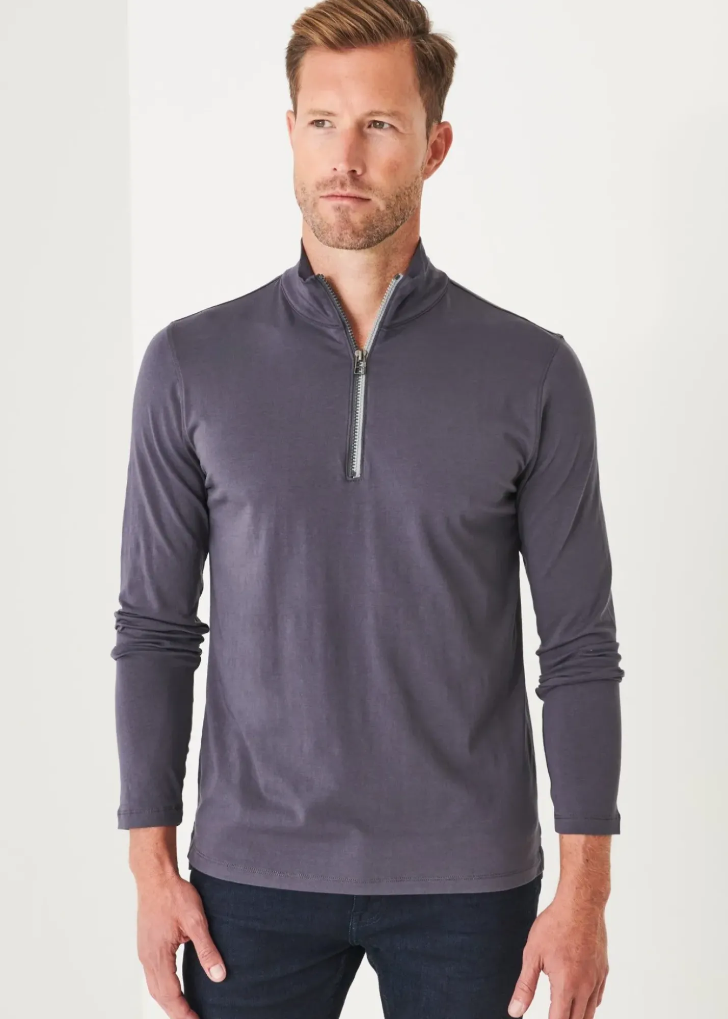 PATRICK ASSARAF Pima Cotton Stretch Zip Mock|Men Sweatshirts & Hoodies
