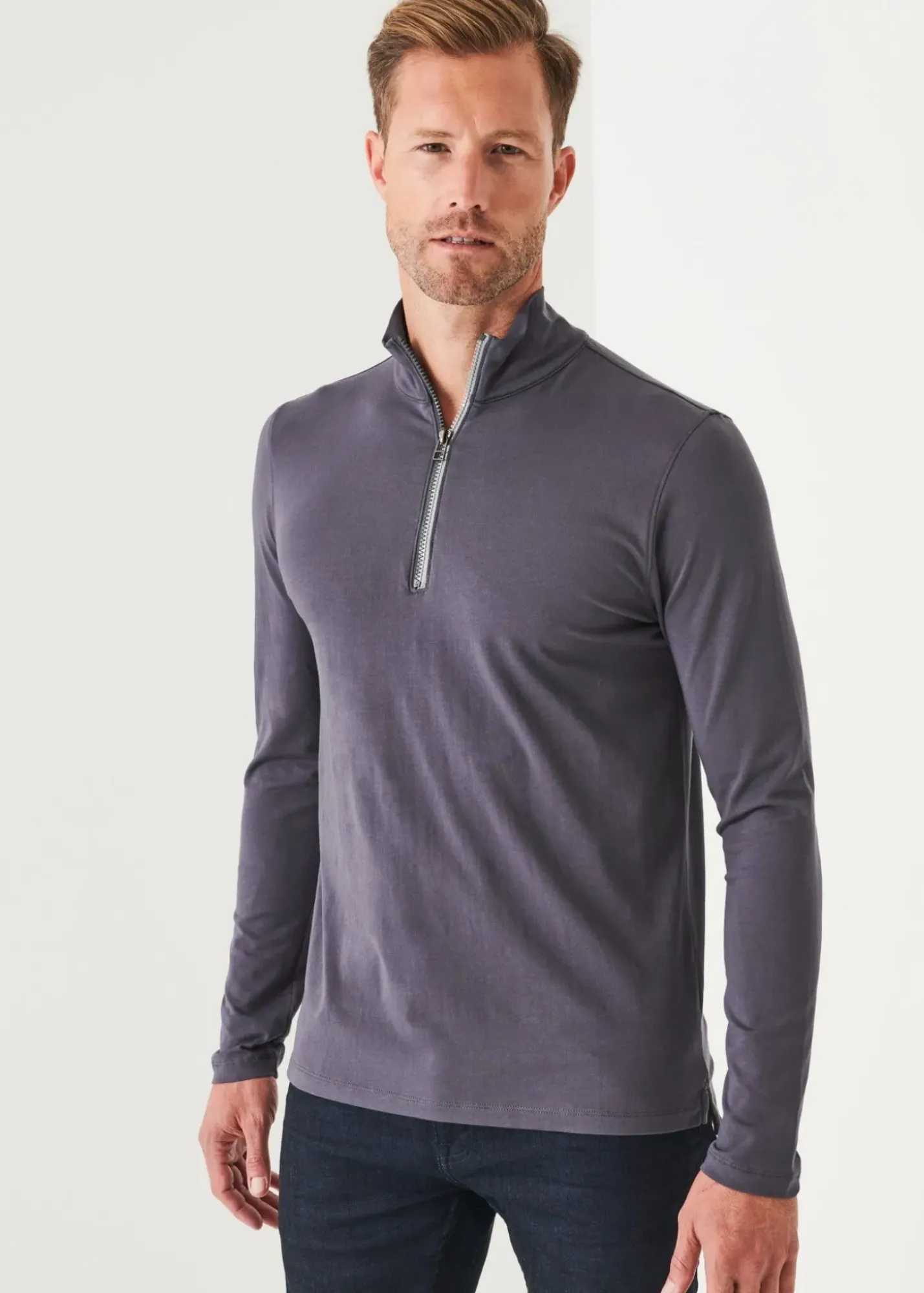 PATRICK ASSARAF Pima Cotton Stretch Zip Mock|Men Sweatshirts & Hoodies