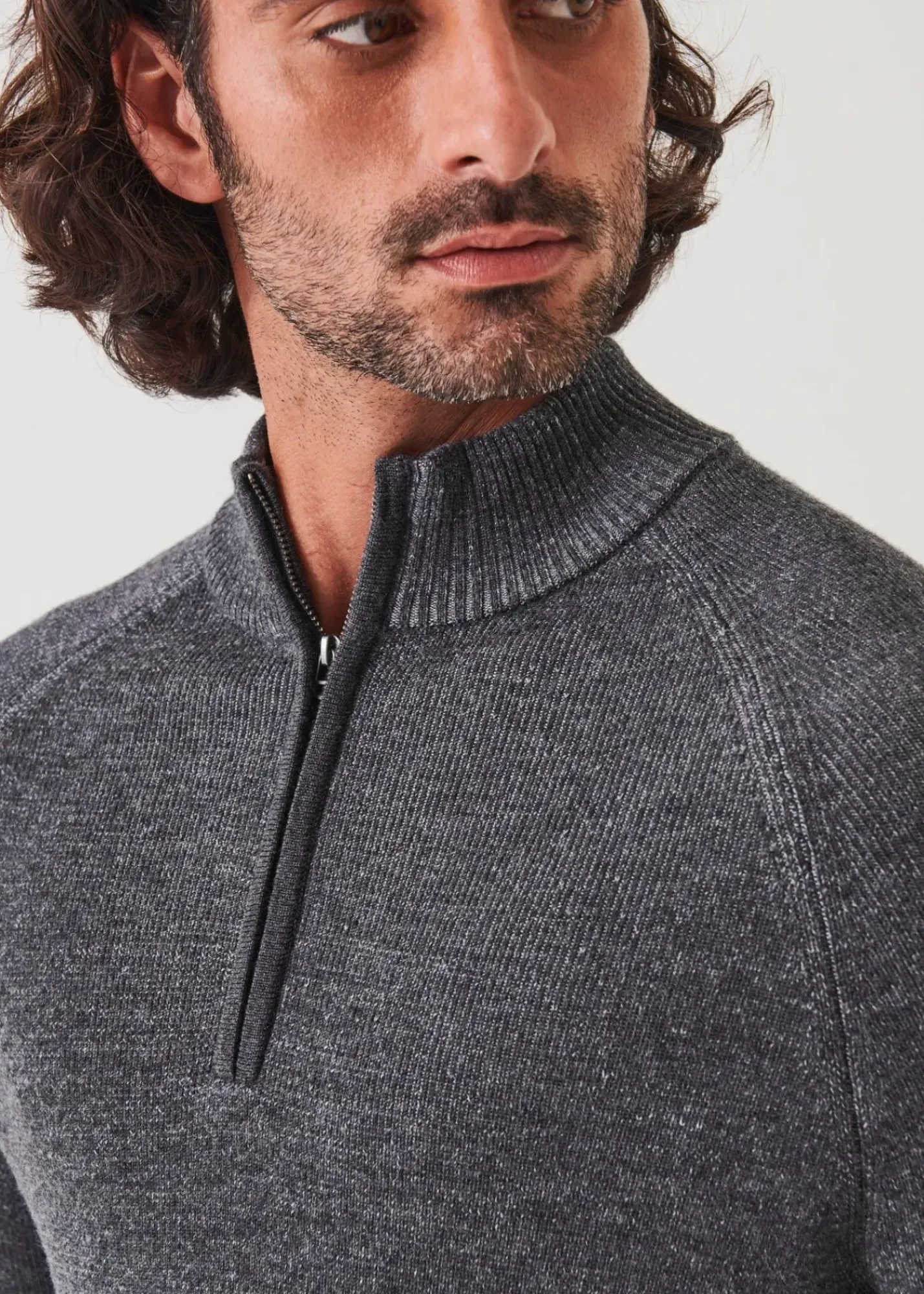 PATRICK ASSARAF Plaited Ribbed Quarter-Zip Mock|Men Knitwear