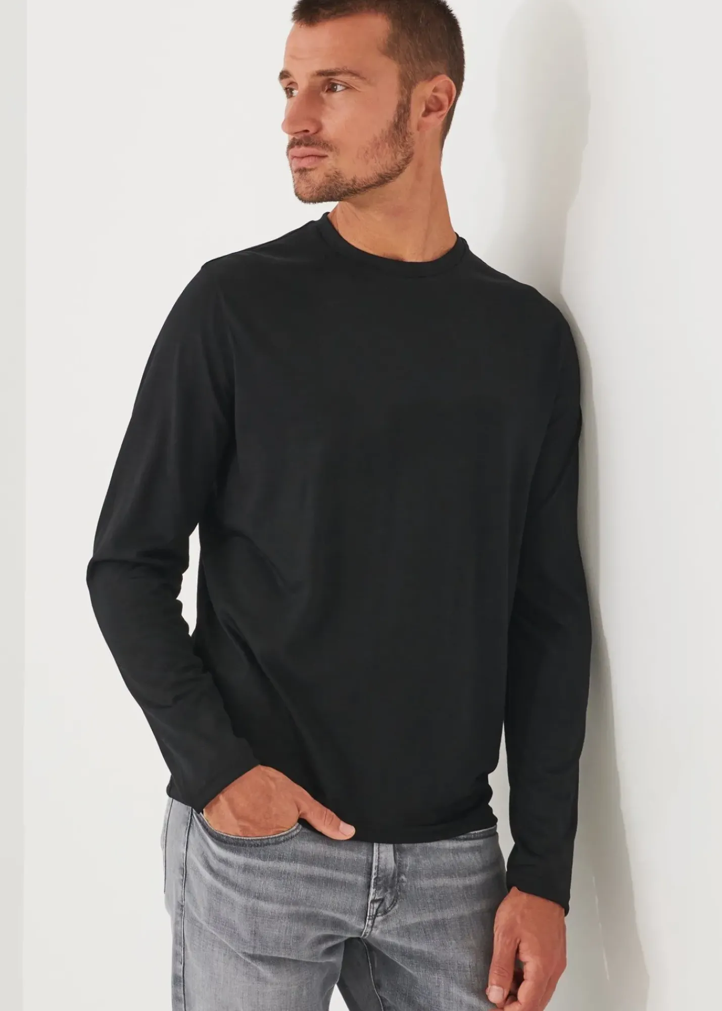 PATRICK ASSARAF Reda Active Wool Long-Sleeve Knit T-Shirt|Men T-Shirts