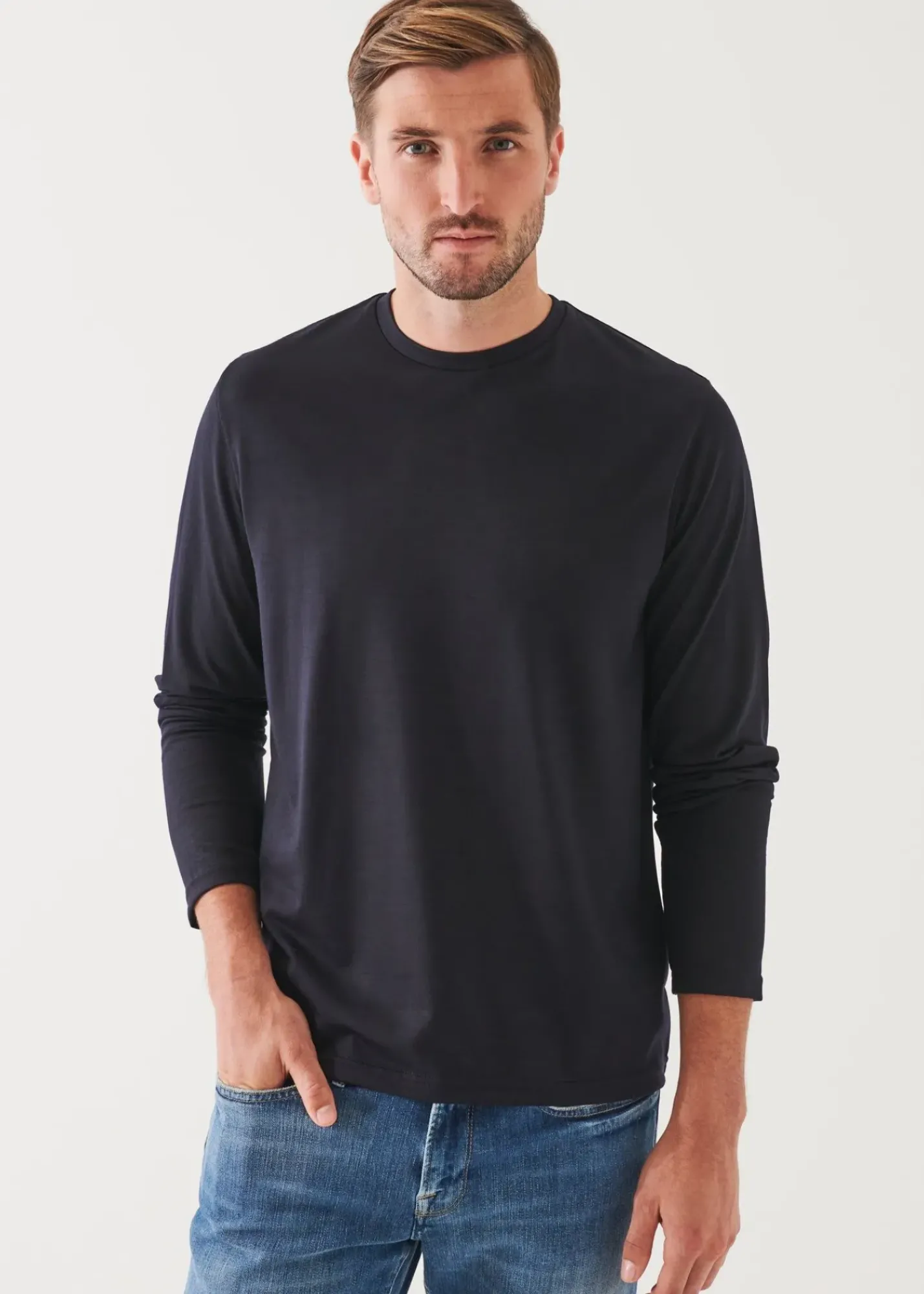 PATRICK ASSARAF Reda Active Wool Long-Sleeve Knit T-Shirt|Men T-Shirts
