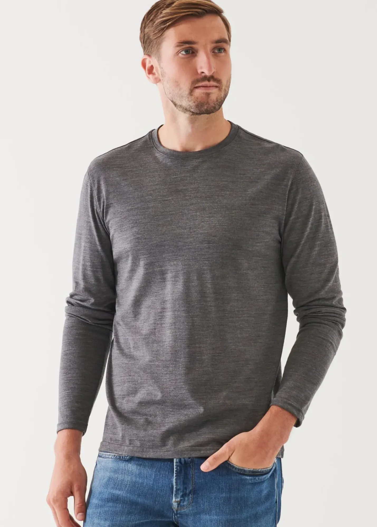 PATRICK ASSARAF Reda Active Wool Long-Sleeve Knit T-Shirt|Men T-Shirts