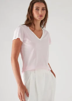 PATRICK ASSARAF Reverse Spray Lightweight Pima Cotton V-Neck T-Shirt|Women T-Shirts