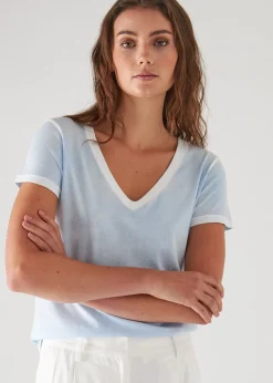 PATRICK ASSARAF Reverse Spray Lightweight Pima Cotton V-Neck T-Shirt|Women T-Shirts