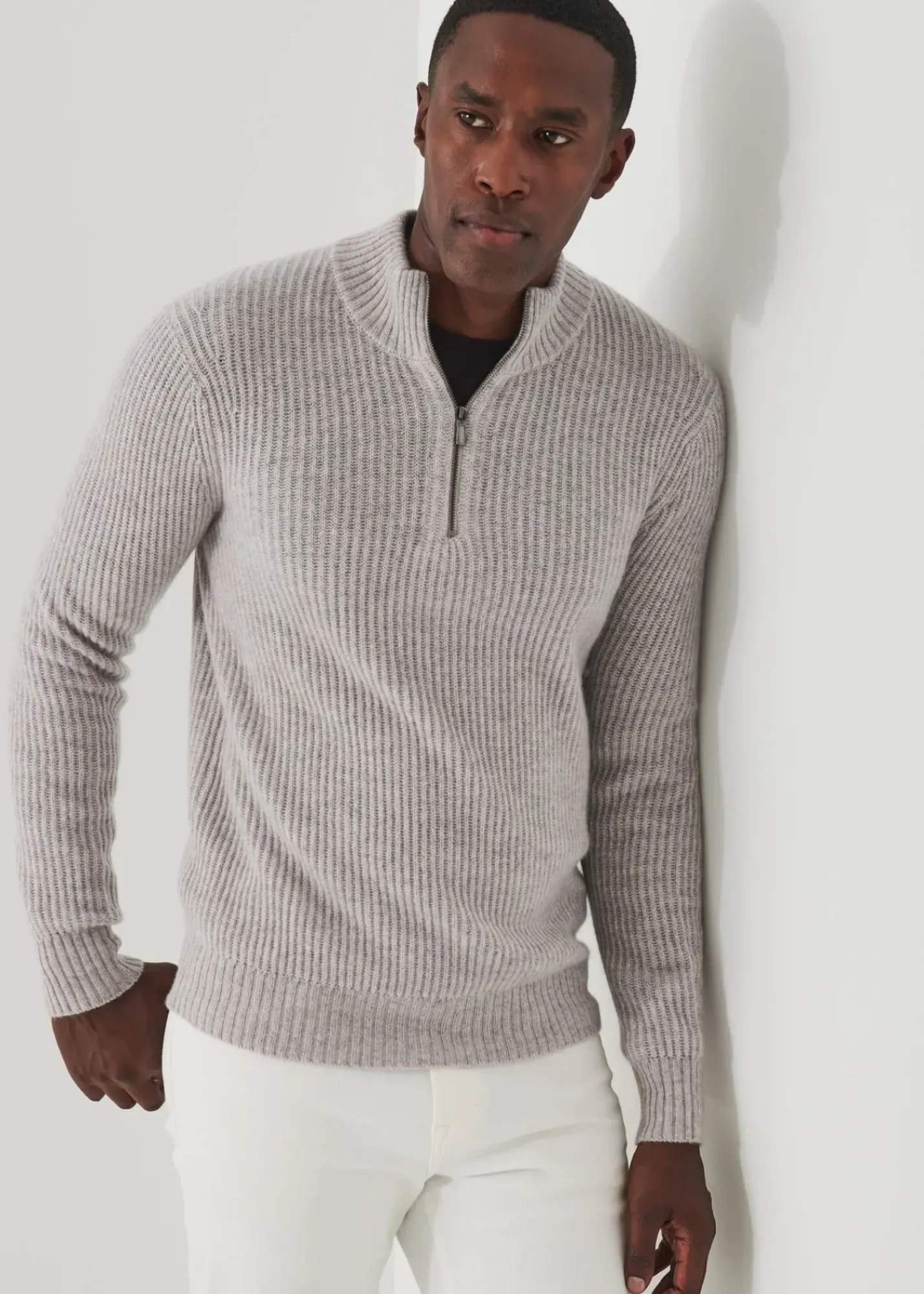 PATRICK ASSARAF Ribbed Cashmere Quarter-Zip|Men Knitwear