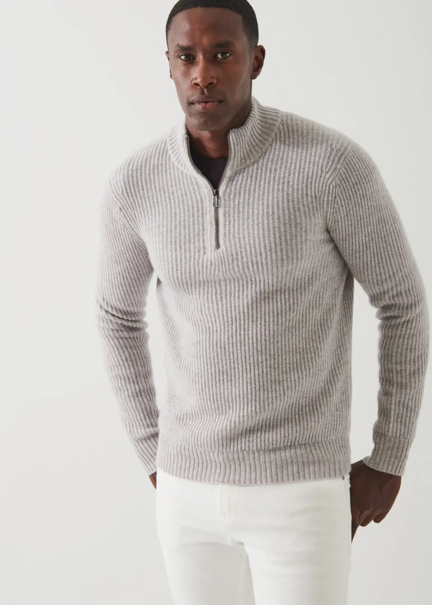 PATRICK ASSARAF Ribbed Cashmere Quarter-Zip|Men Knitwear