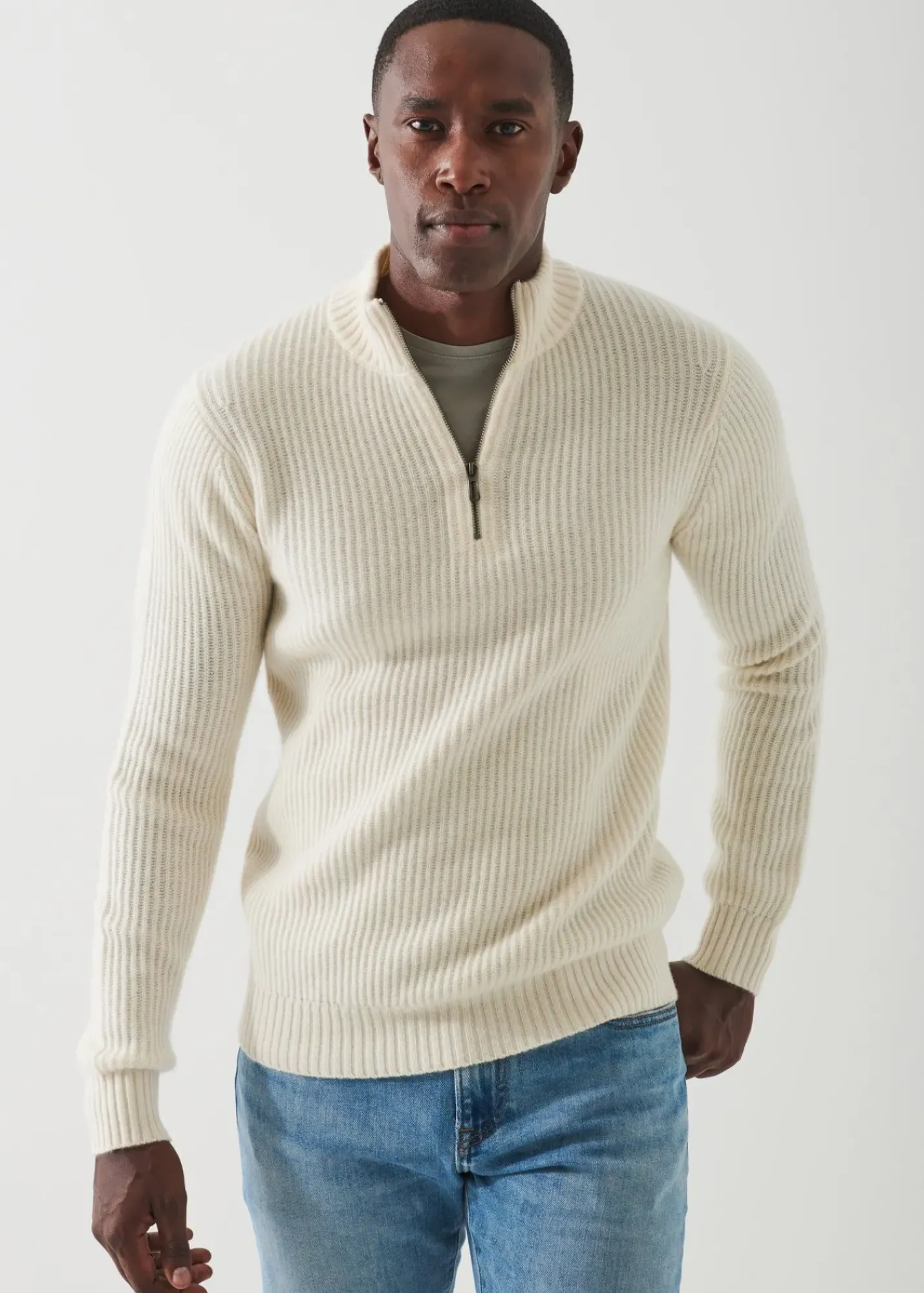 PATRICK ASSARAF Ribbed Cashmere Quarter-Zip|Men Knitwear