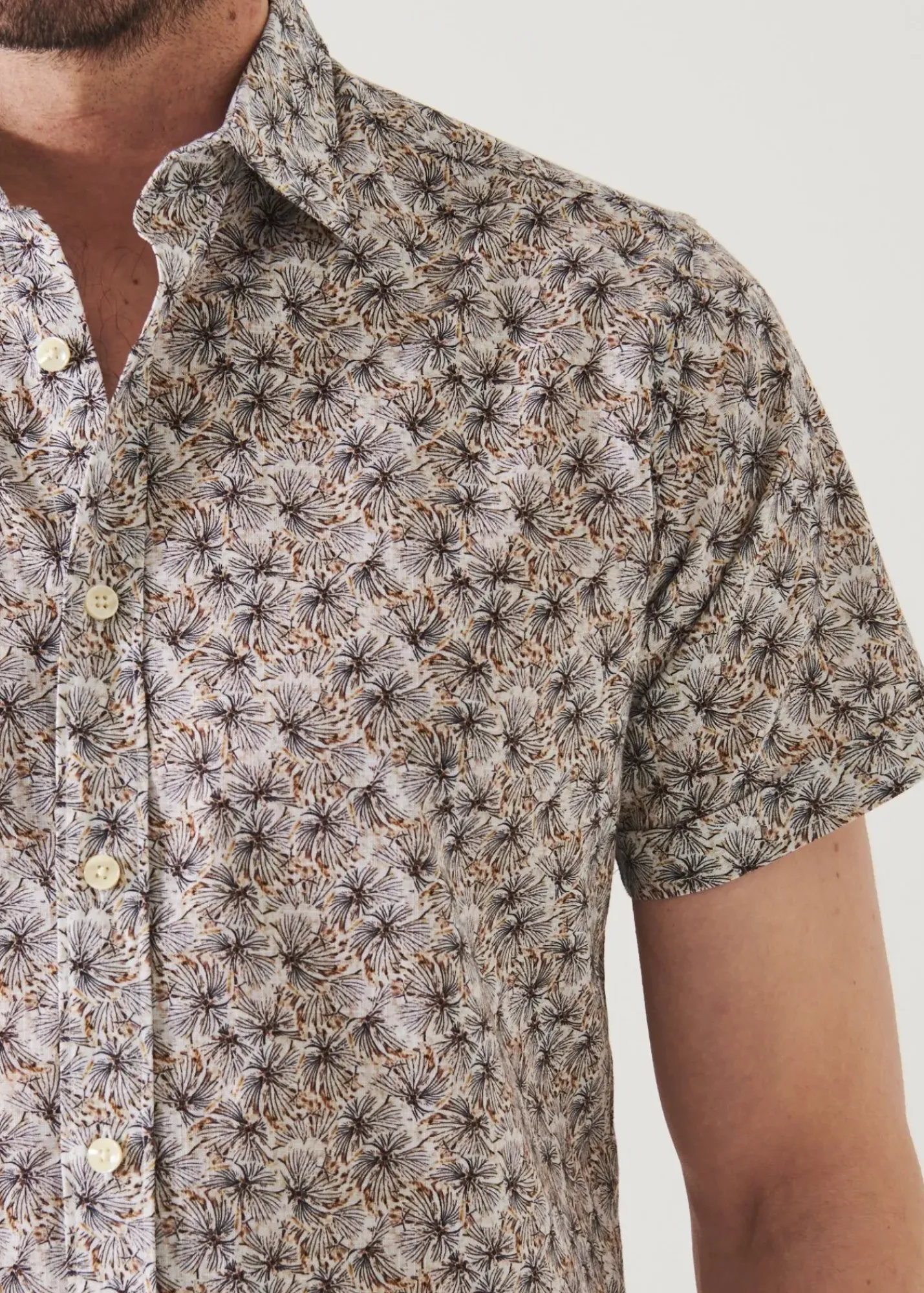 PATRICK ASSARAF Short Sleeve Leaf Print Cotton Button Up|Men Shirts