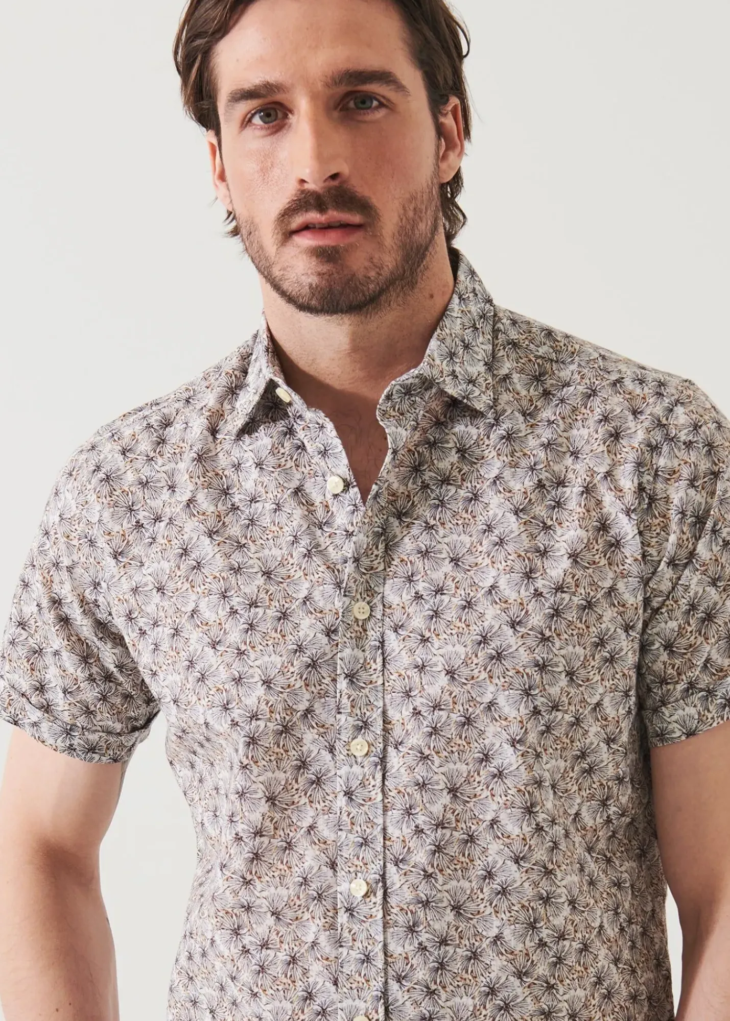 PATRICK ASSARAF Short Sleeve Leaf Print Cotton Button Up|Men Shirts