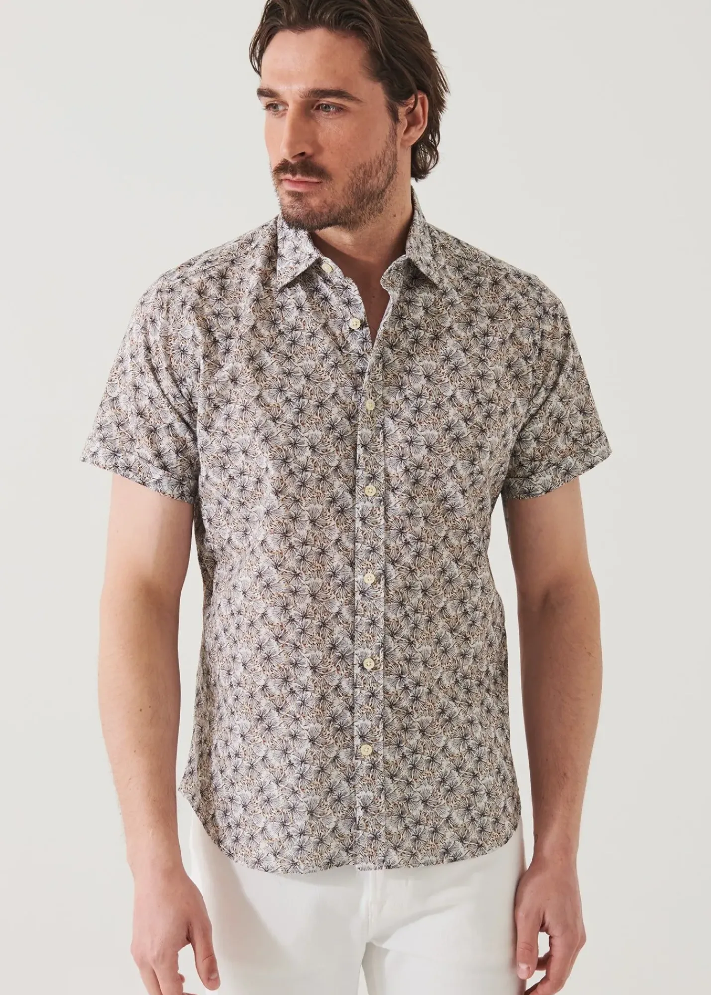 PATRICK ASSARAF Short Sleeve Leaf Print Cotton Button Up|Men Shirts