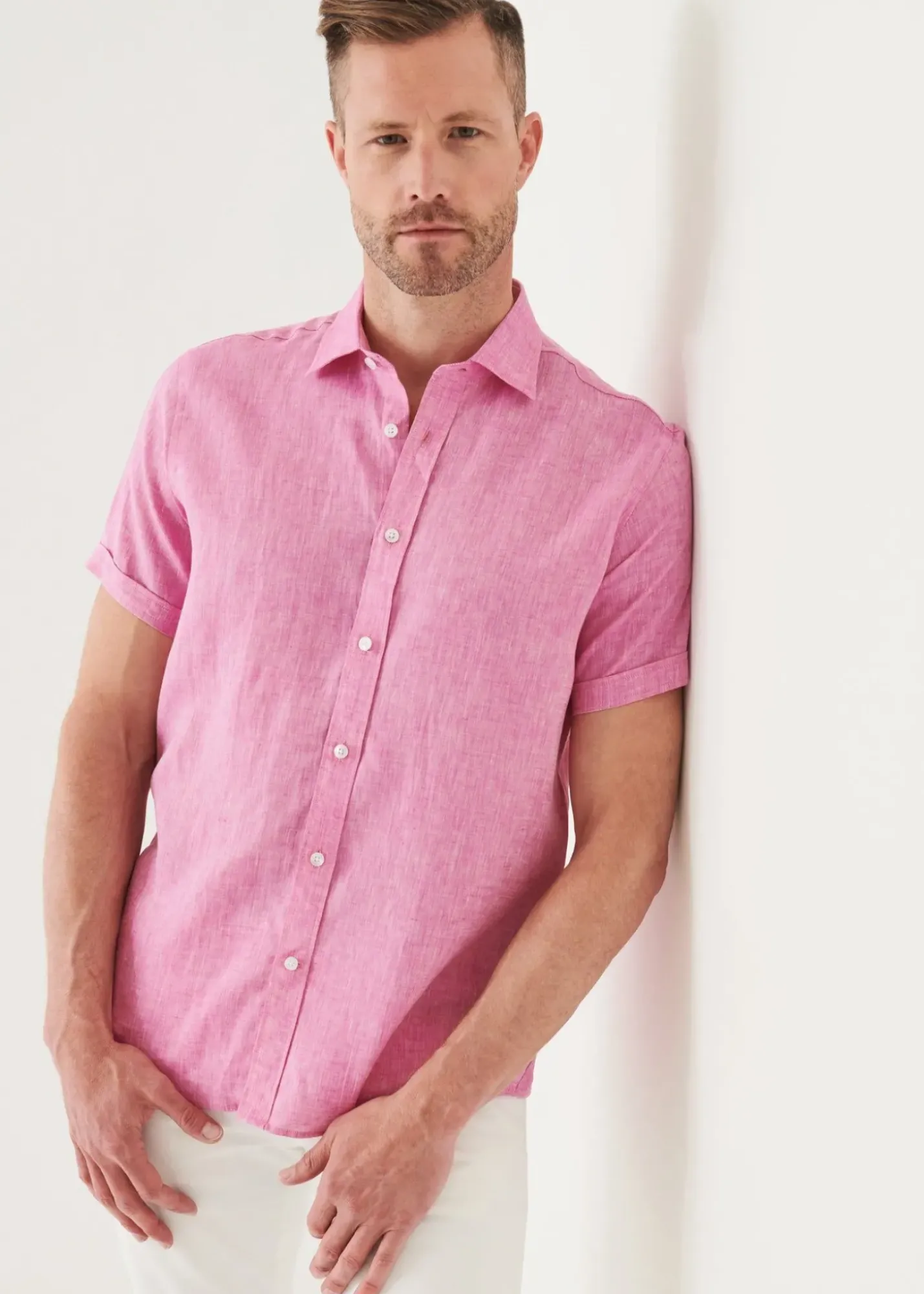 PATRICK ASSARAF Short Sleeve Linen Shirt|Men Shirts