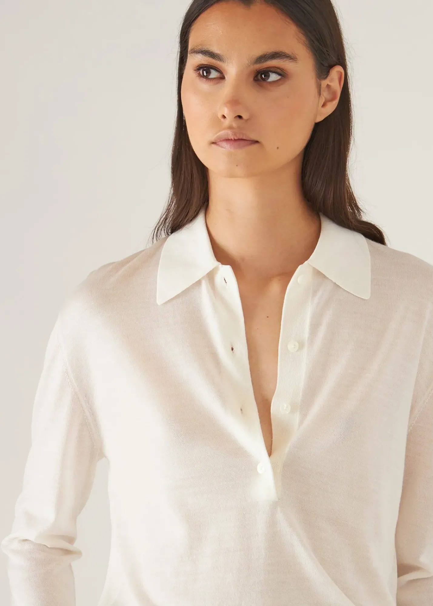 PATRICK ASSARAF Superfine Merino Lyocell Relaxed Long Sleeve Polo|Women Knitwear