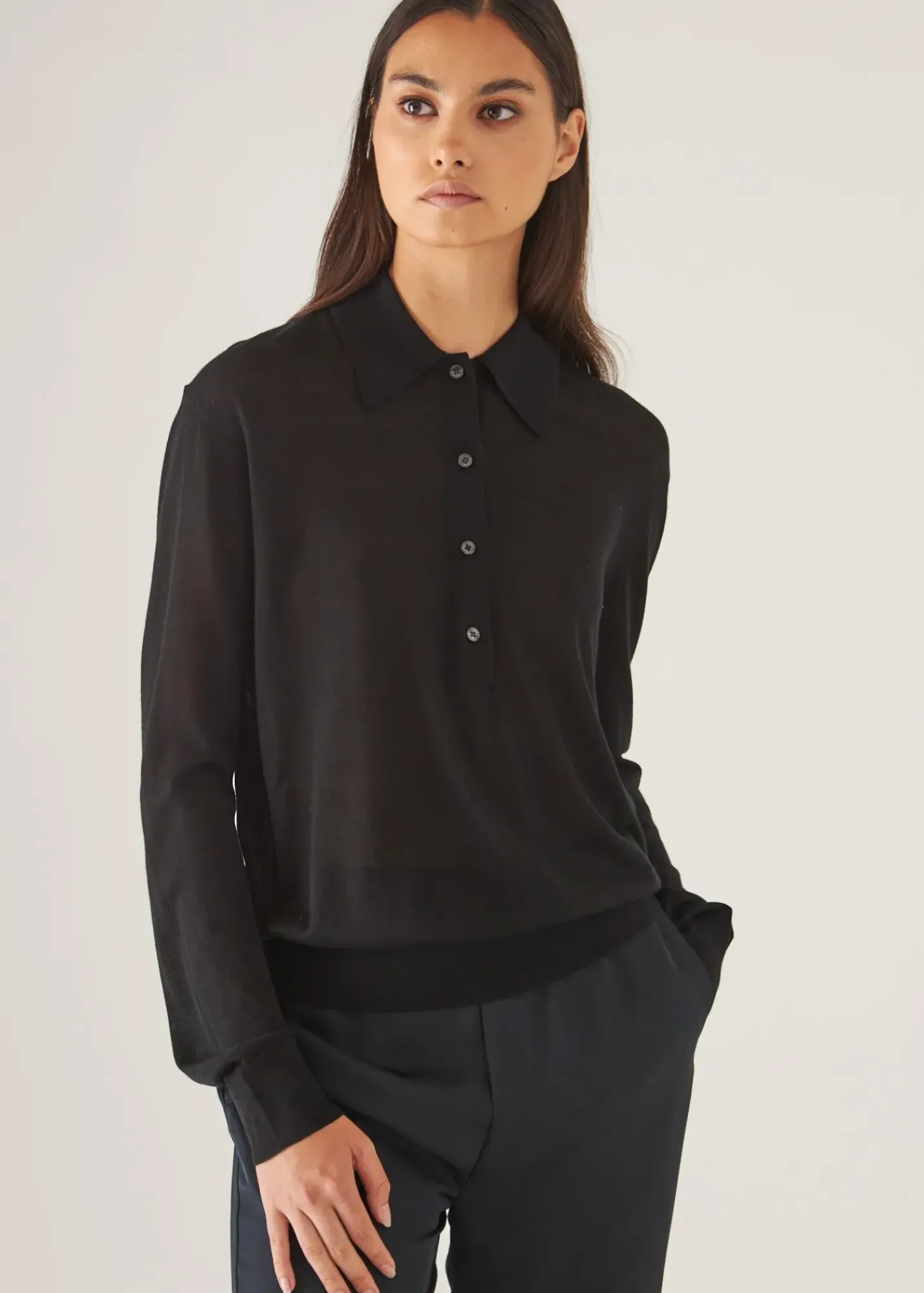 PATRICK ASSARAF Superfine Merino Lyocell Relaxed Long Sleeve Polo|Women Knitwear