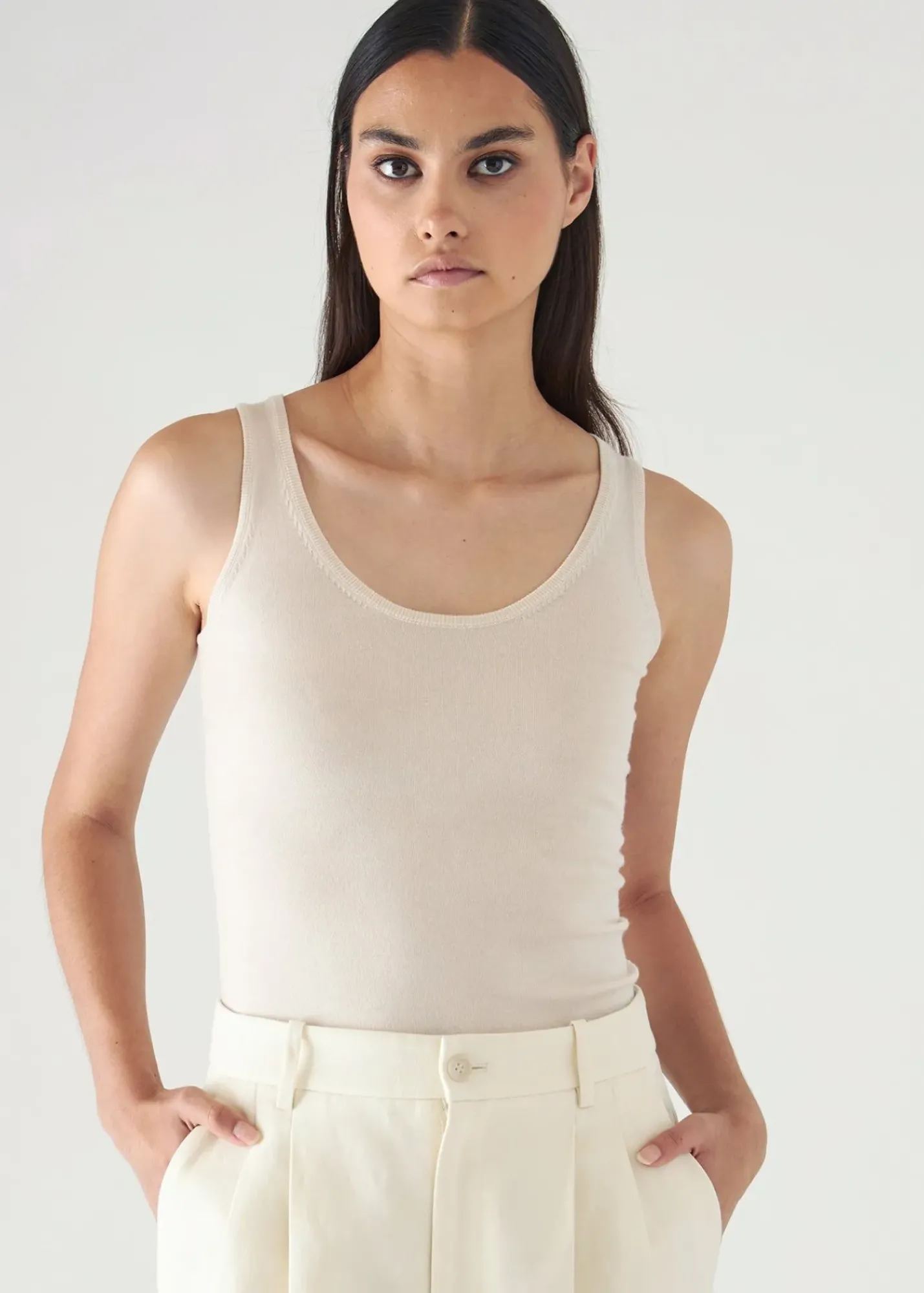 PATRICK ASSARAF Superfine Merino Lyocell Scoop Neck Tank|Women Knitwear