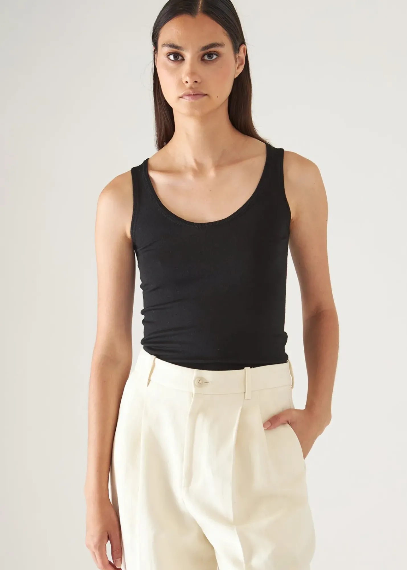 PATRICK ASSARAF Superfine Merino Lyocell Scoop Neck Tank|Women Knitwear