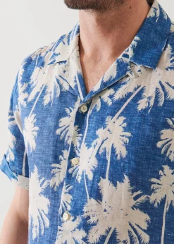 PATRICK ASSARAF Tropical Print Camp Collar Linen Shirt|Men Shirts