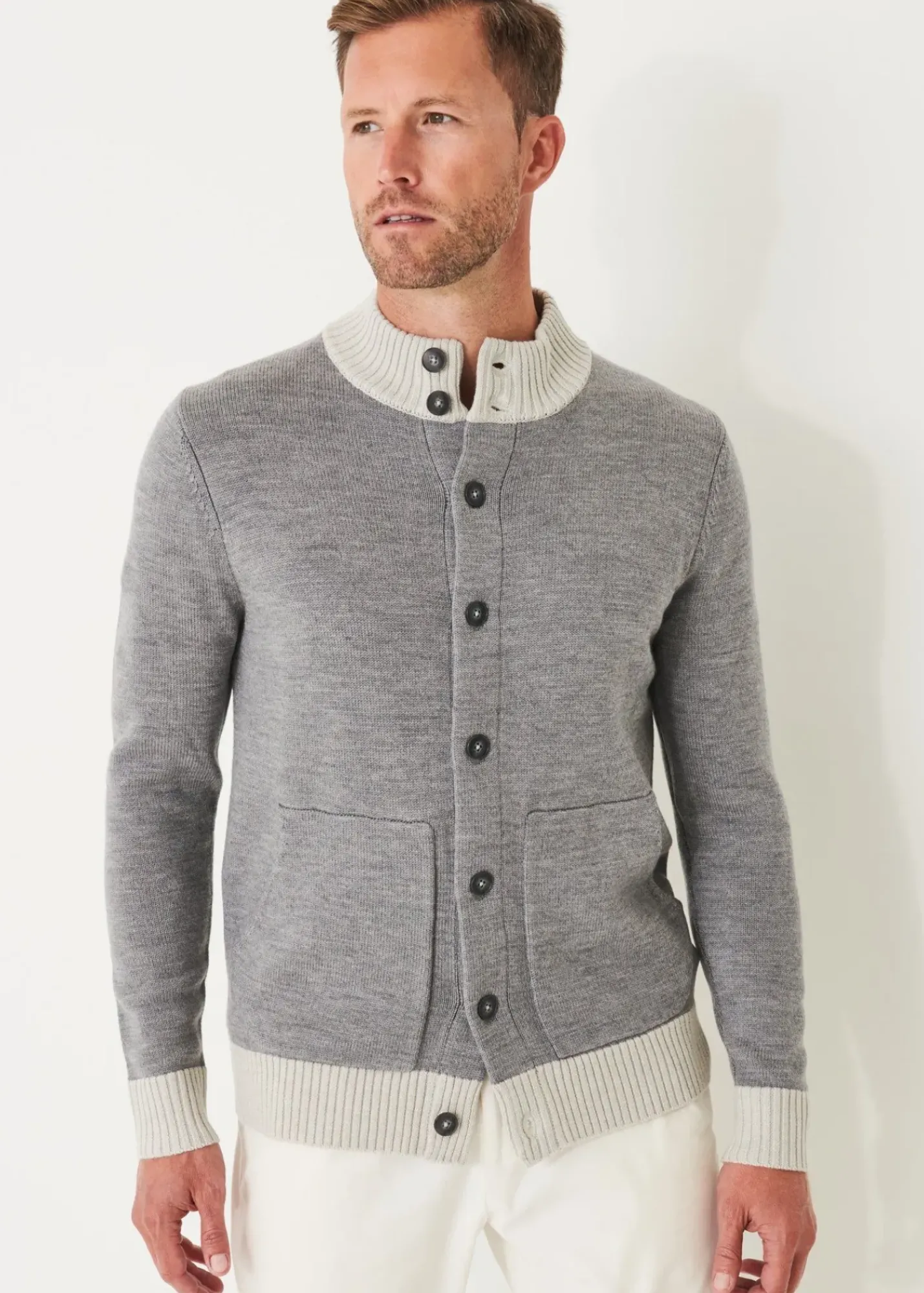 PATRICK ASSARAF Two-Tone Button Front Cardigan|Men Knitwear
