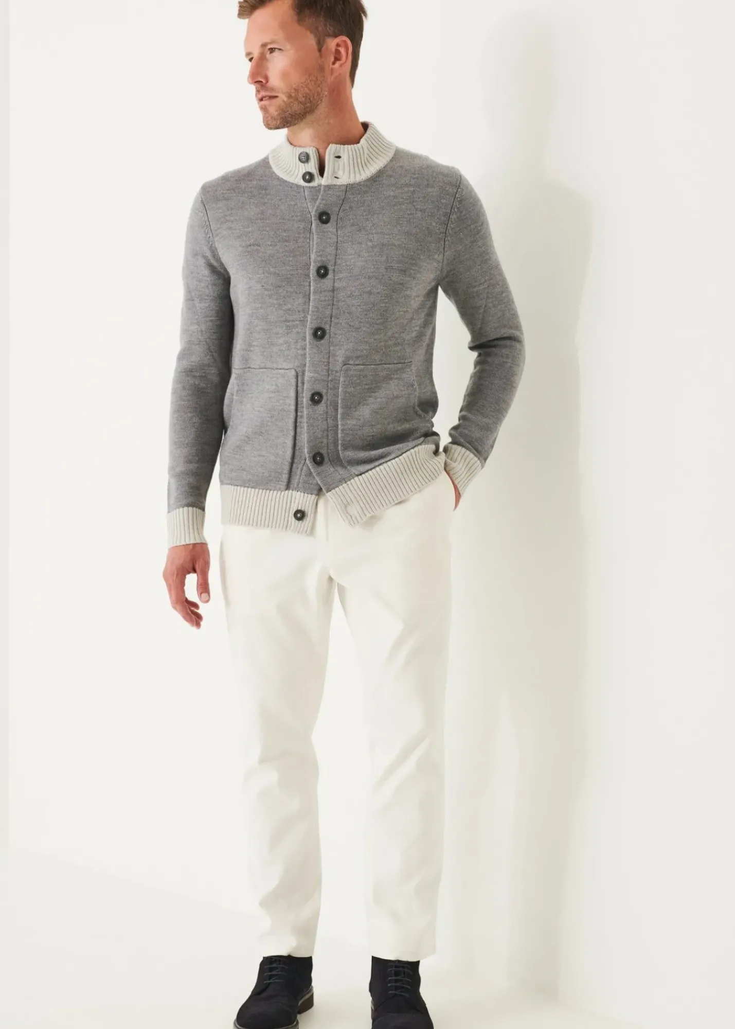 PATRICK ASSARAF Two-Tone Button Front Cardigan|Men Knitwear