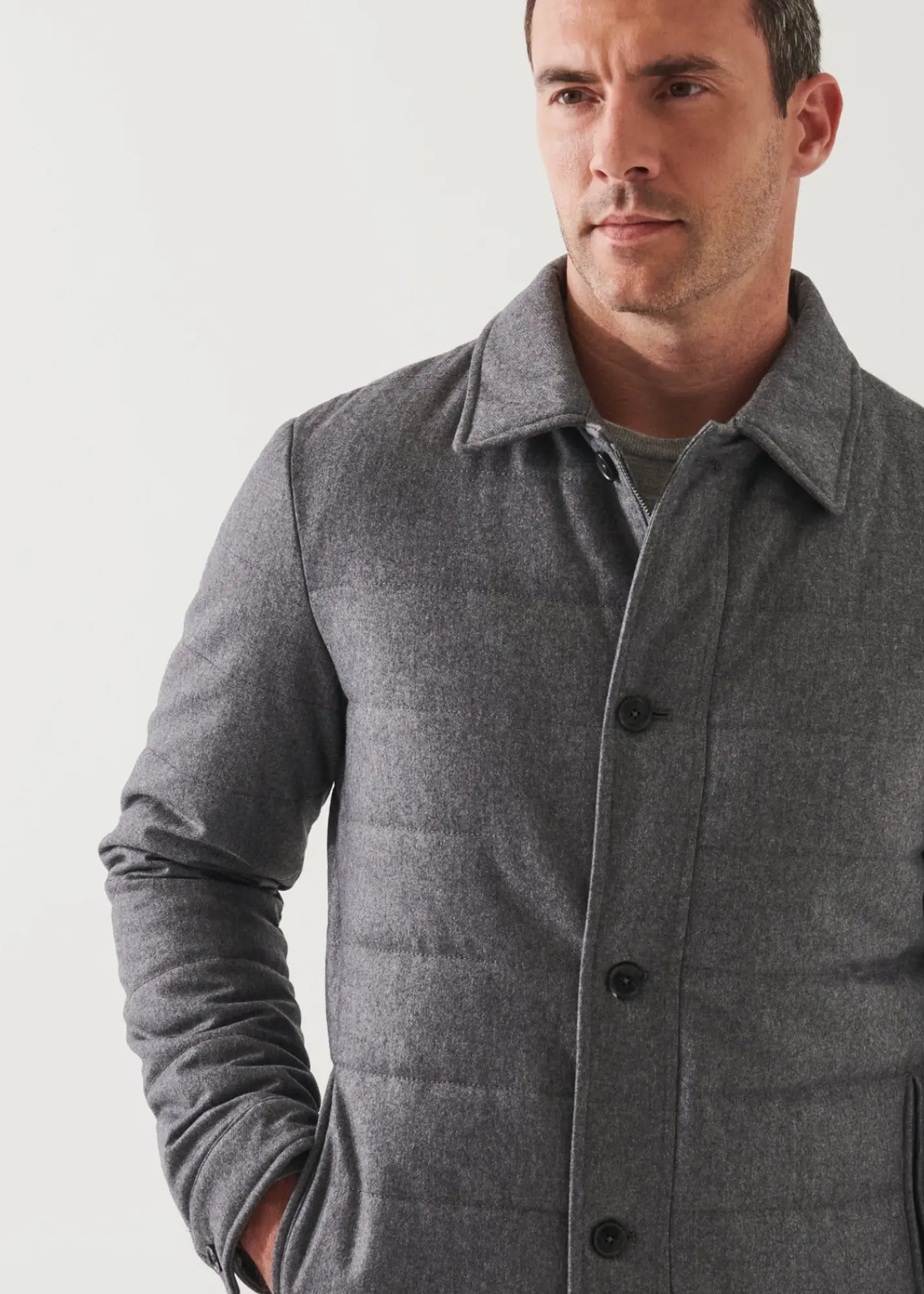 PATRICK ASSARAF Wool Blend Quilted Shirt Jacket|Men Outerwear