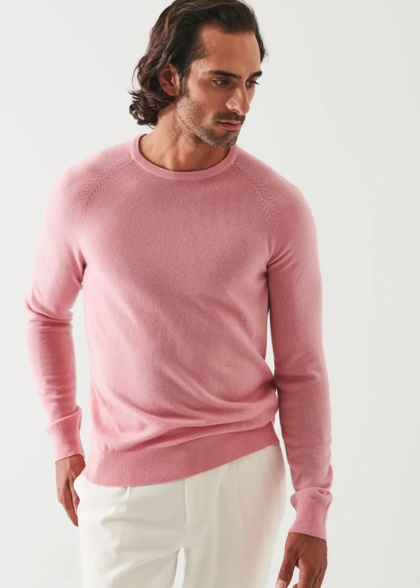 PATRICK ASSARAF Wool Cashmere Raglan Crewneck|Men Knitwear