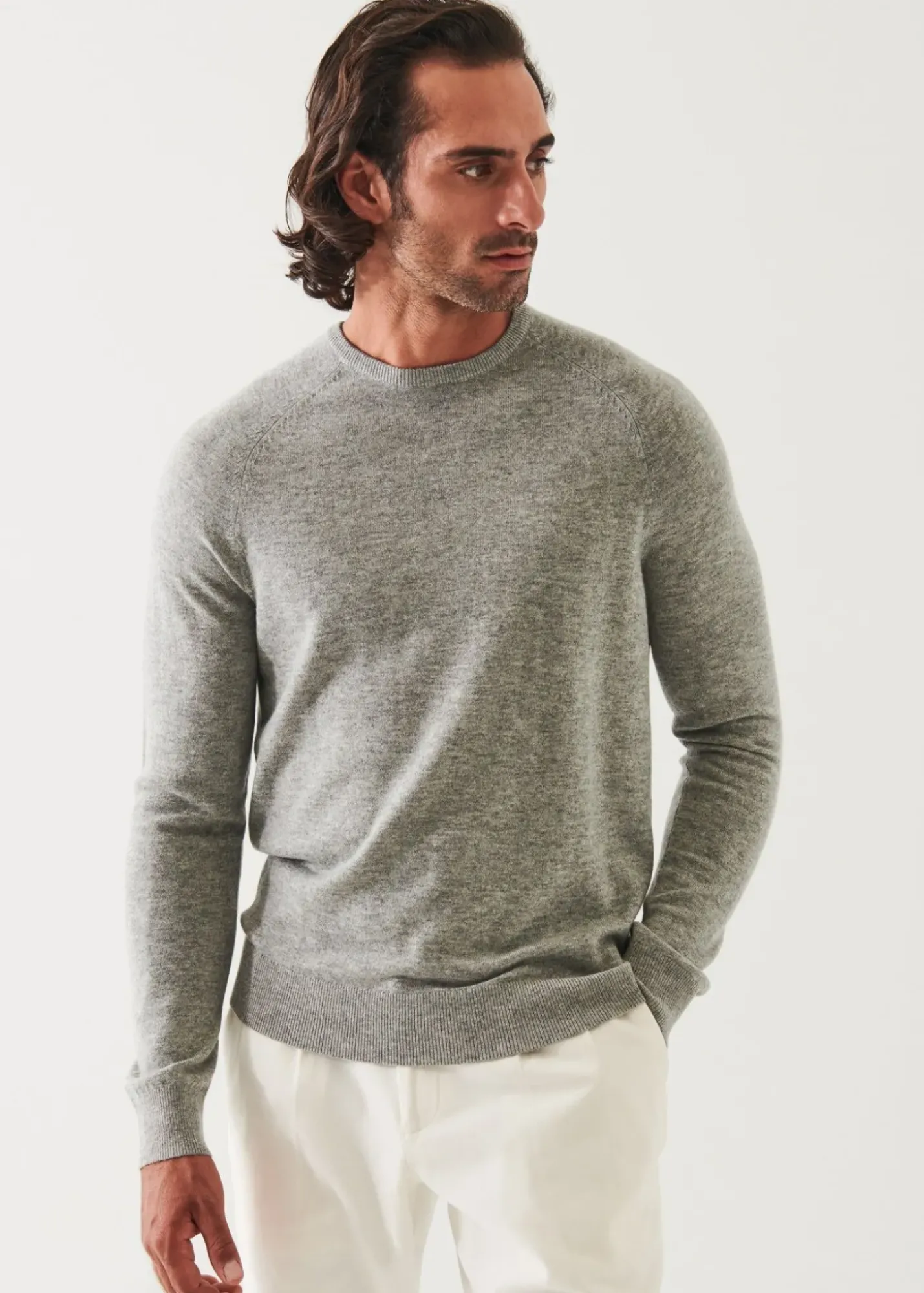 PATRICK ASSARAF Wool Cashmere Raglan Crewneck|Men Knitwear