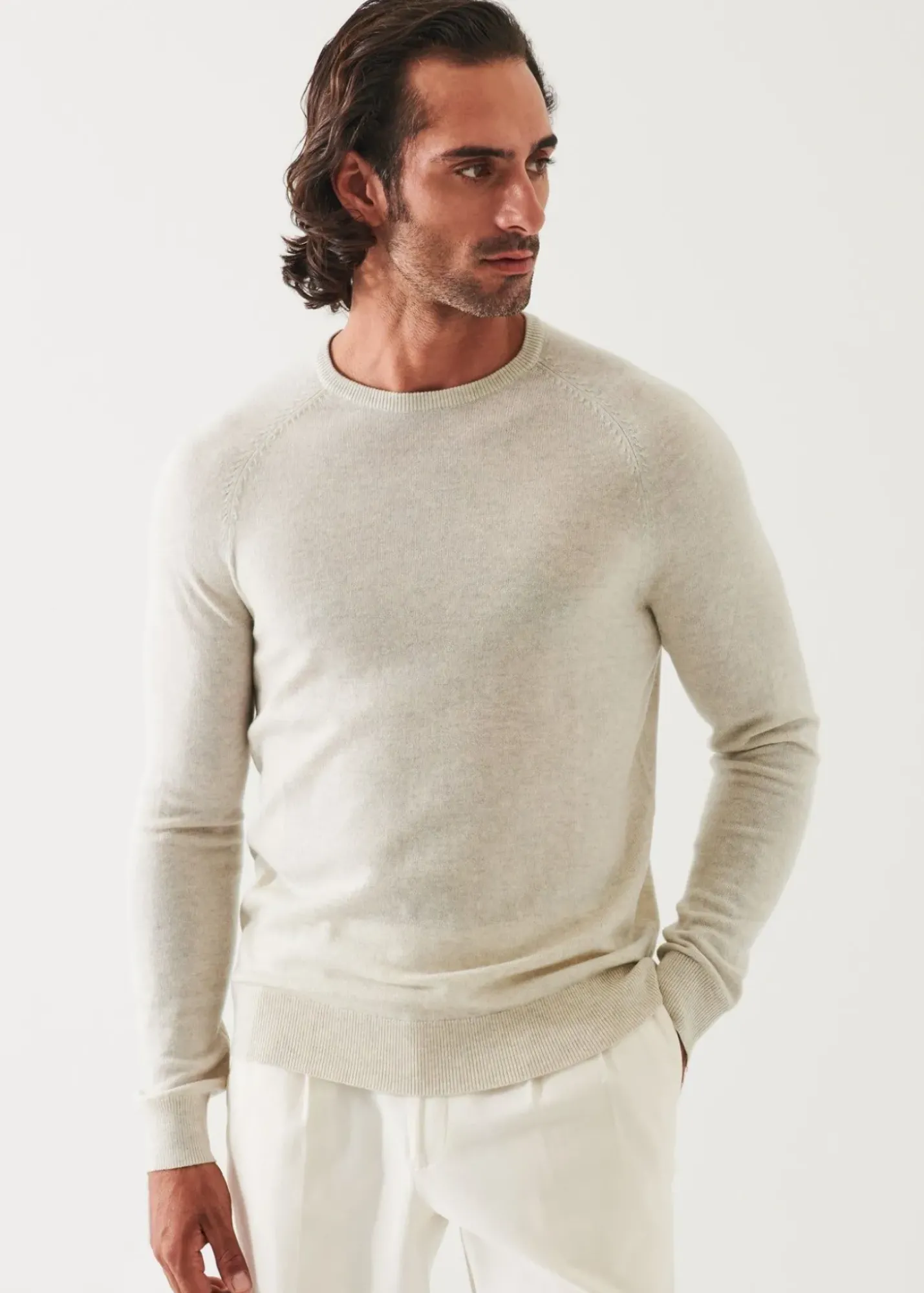 PATRICK ASSARAF Wool Cashmere Raglan Crewneck|Men Knitwear